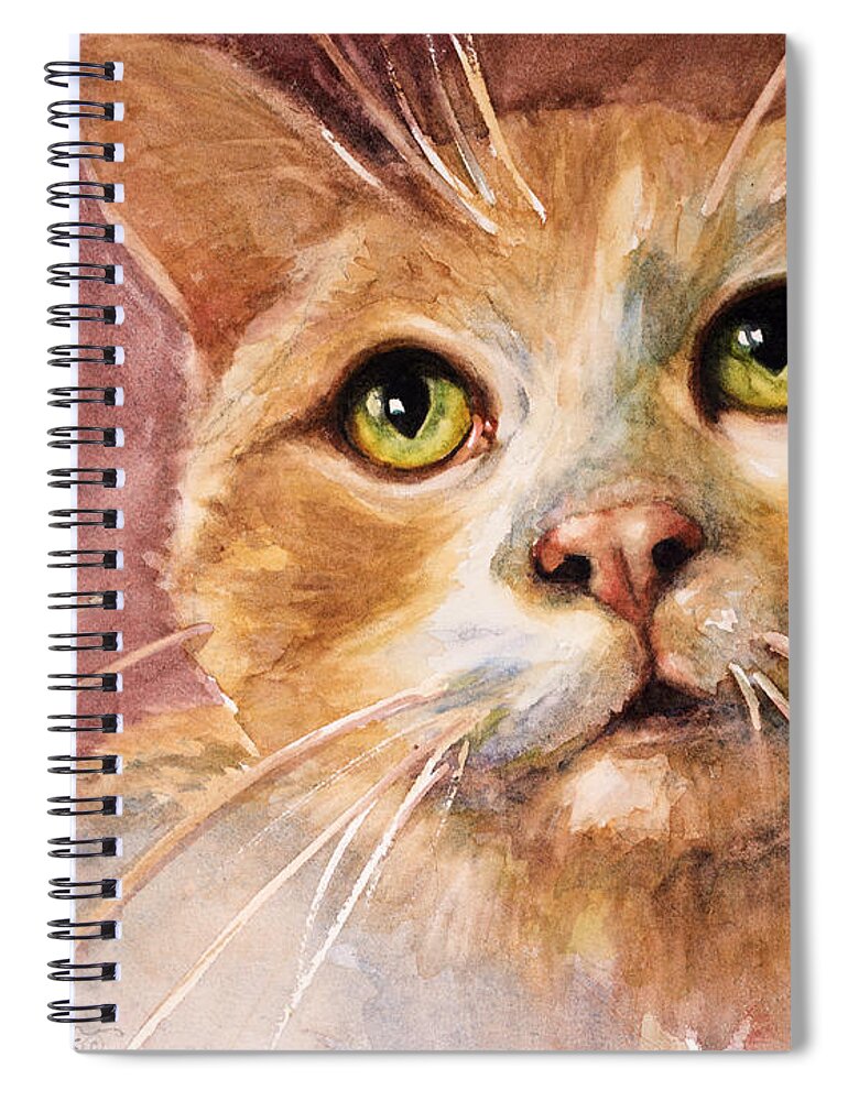 Cat Spiral Notebook featuring the painting Green Eyes by Judith Levins