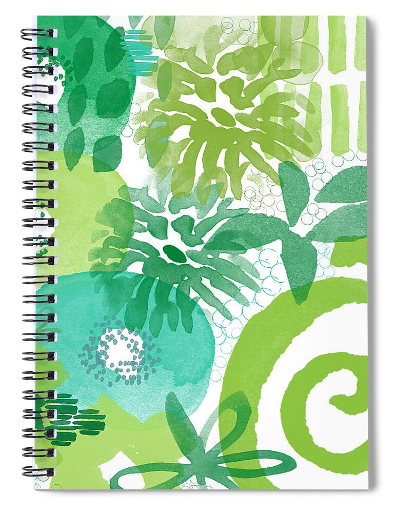 Floral Spiral Notebook featuring the painting Green Garden- Abstract Watercolor Painting by Linda Woods
