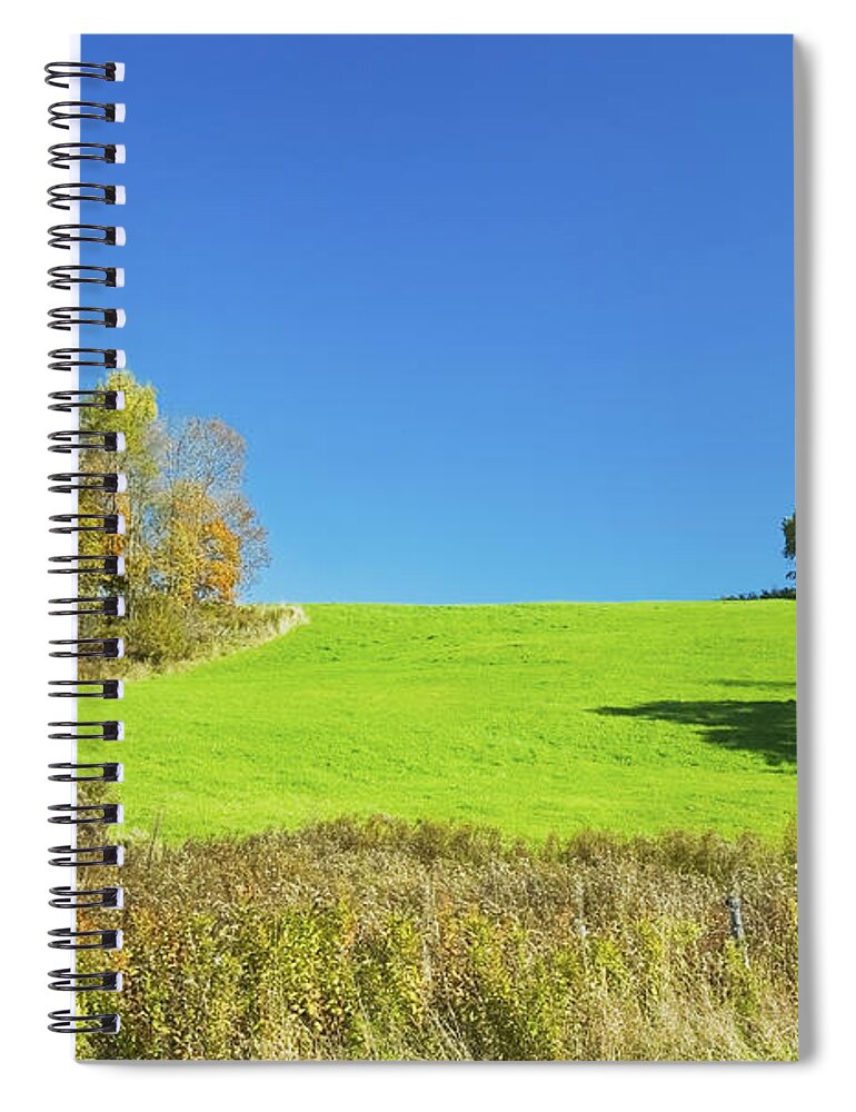 Field Spiral Notebook featuring the photograph Green Hay Field And Autumn Trees In Maine by Keith Webber Jr