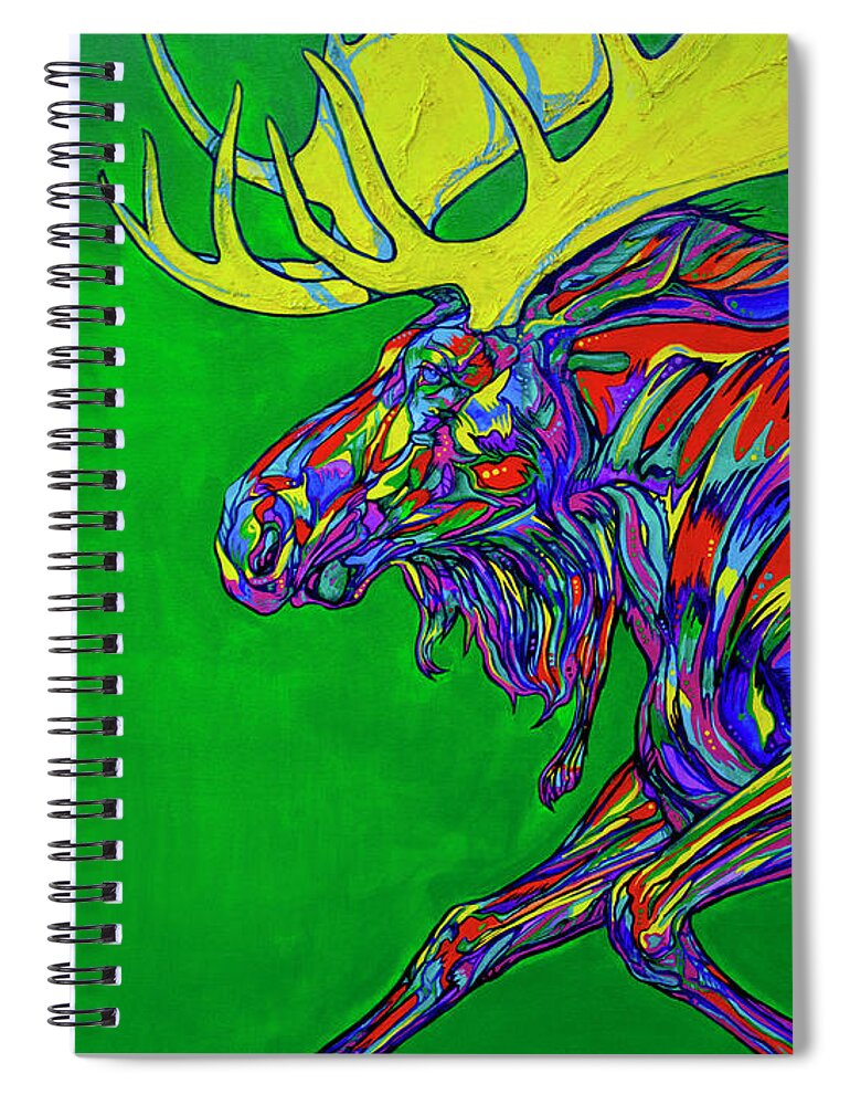 Contemporary Art Spiral Notebook featuring the painting Green Mega moose by Derrick Higgins