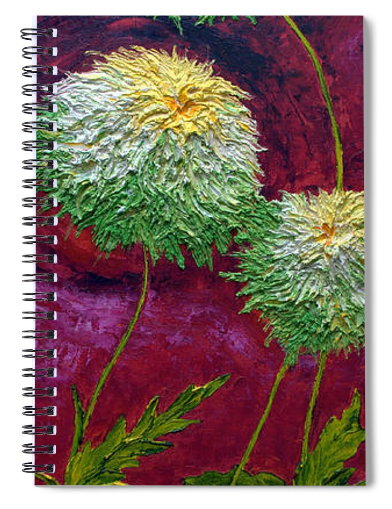 Green Spiral Notebook featuring the painting Green Mums by Paris Wyatt Llanso