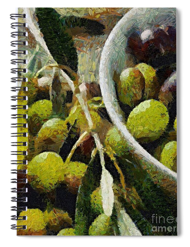  Food And Beverage Spiral Notebook featuring the painting Green olives by Dragica Micki Fortuna