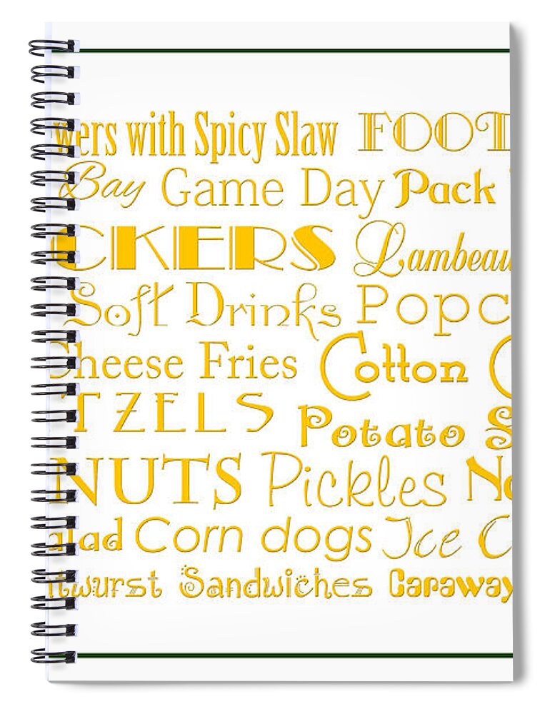 Andee Design Football Spiral Notebook featuring the digital art Green Packers Game Day Food 3 by Andee Design