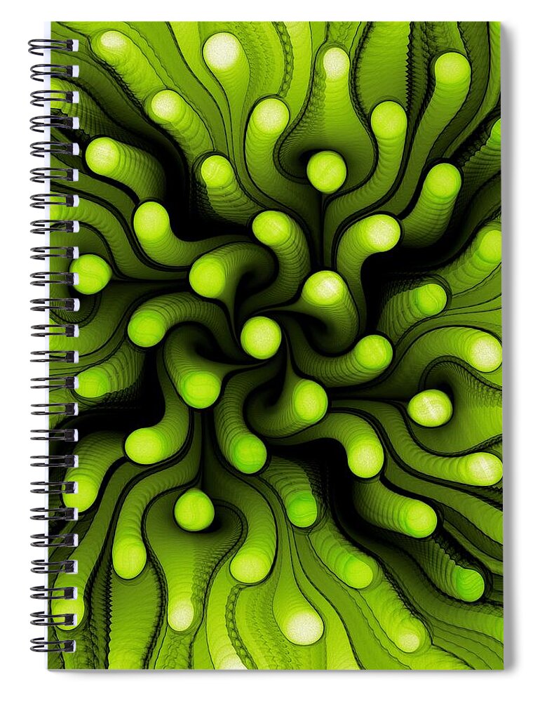 Malakhova Spiral Notebook featuring the digital art Green Sea Anemone by Anastasiya Malakhova