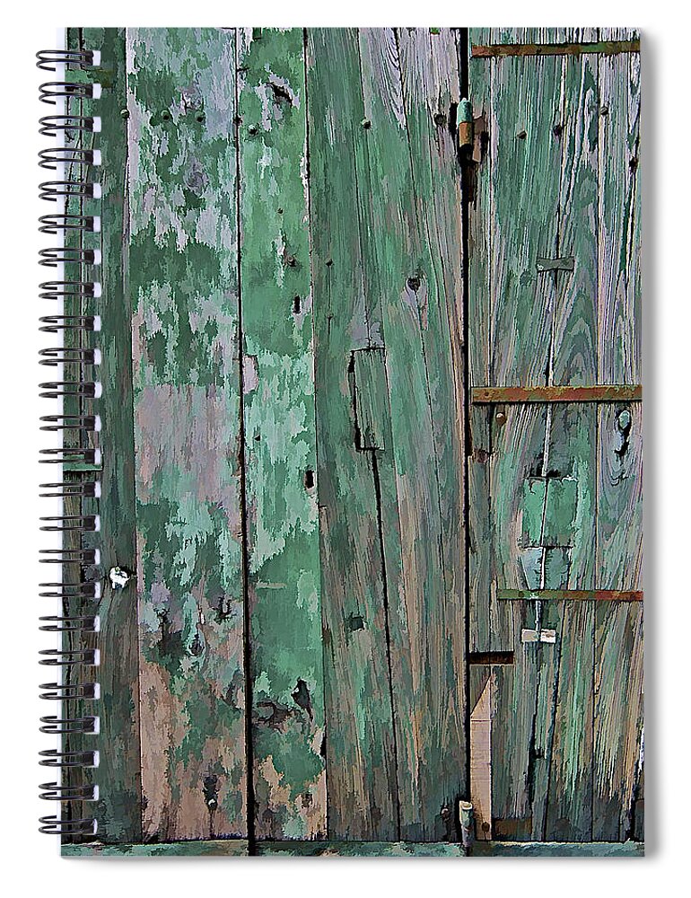 Americana Spiral Notebook featuring the photograph Green Wooden Weathered Barn Door by David Letts