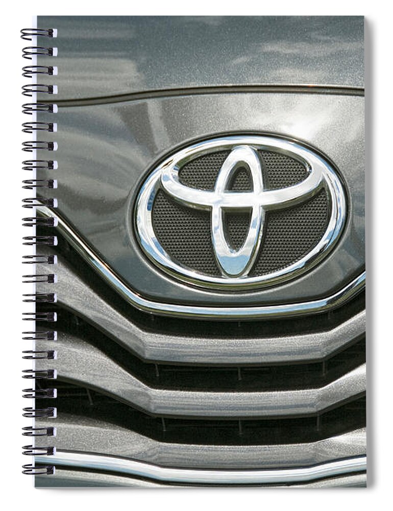 Grey Toyota Grill Headlight Cars Spiral Notebook featuring the photograph Grey Toyota Grill and Emblem Smile by David Zanzinger
