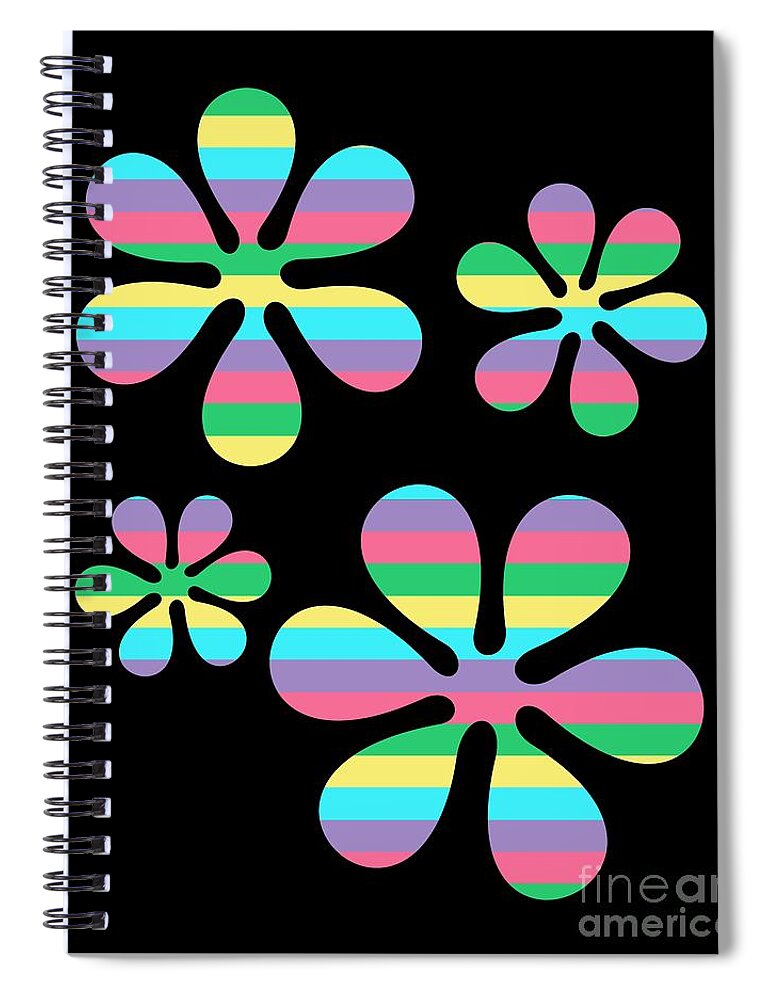 70s Spiral Notebook featuring the digital art Groovy Flowers 4 by Donna Mibus
