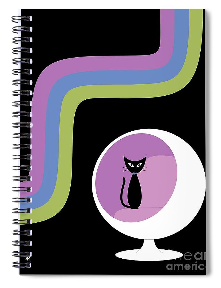 Black Cat Spiral Notebook featuring the digital art Groovy Stripes 2 by Donna Mibus