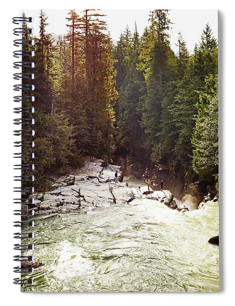Tranquility Spiral Notebook featuring the photograph Group Of Friends Standing On Rock Above by Thomas Barwick