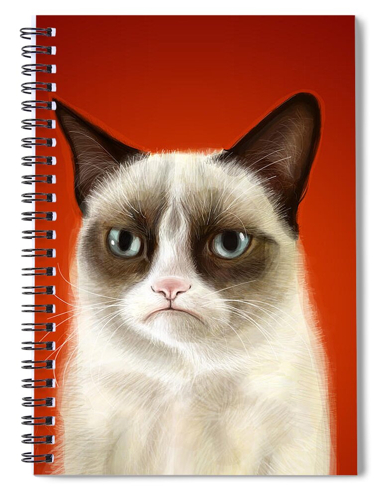 Grumpy Spiral Notebook featuring the digital art Grumpy Cat by Olga Shvartsur