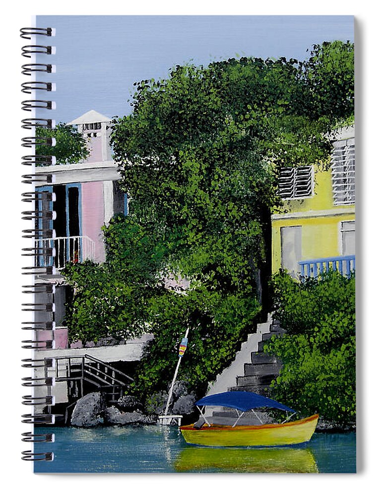 Guanica Bay Shoreline Spiral Notebook featuring the painting Guanica Bay Shoreline by Luis F Rodriguez