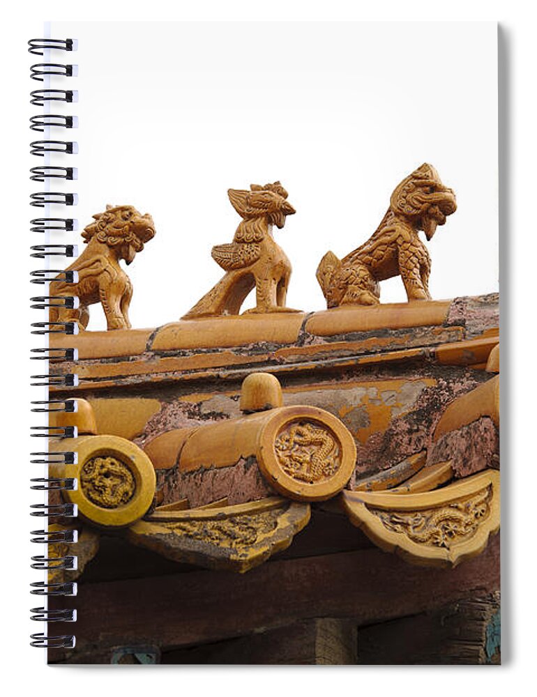 Asia Spiral Notebook featuring the photograph Guardians Roof Ornaments, Beijing by John Shaw