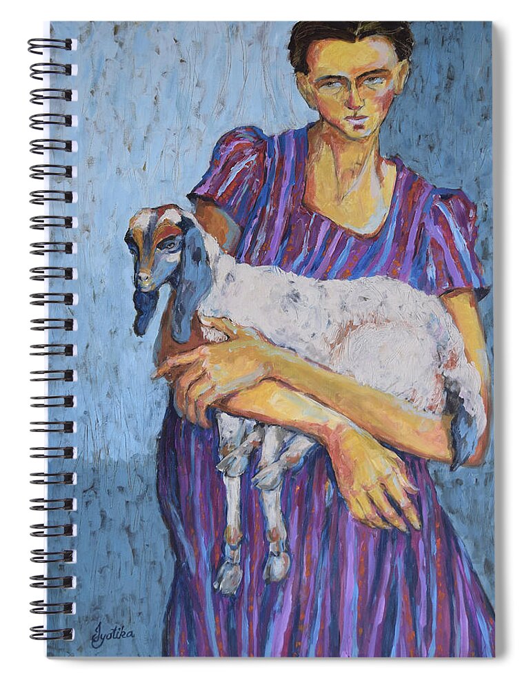 Ethnic Spiral Notebook featuring the painting Guarding Innocence by Jyotika Shroff