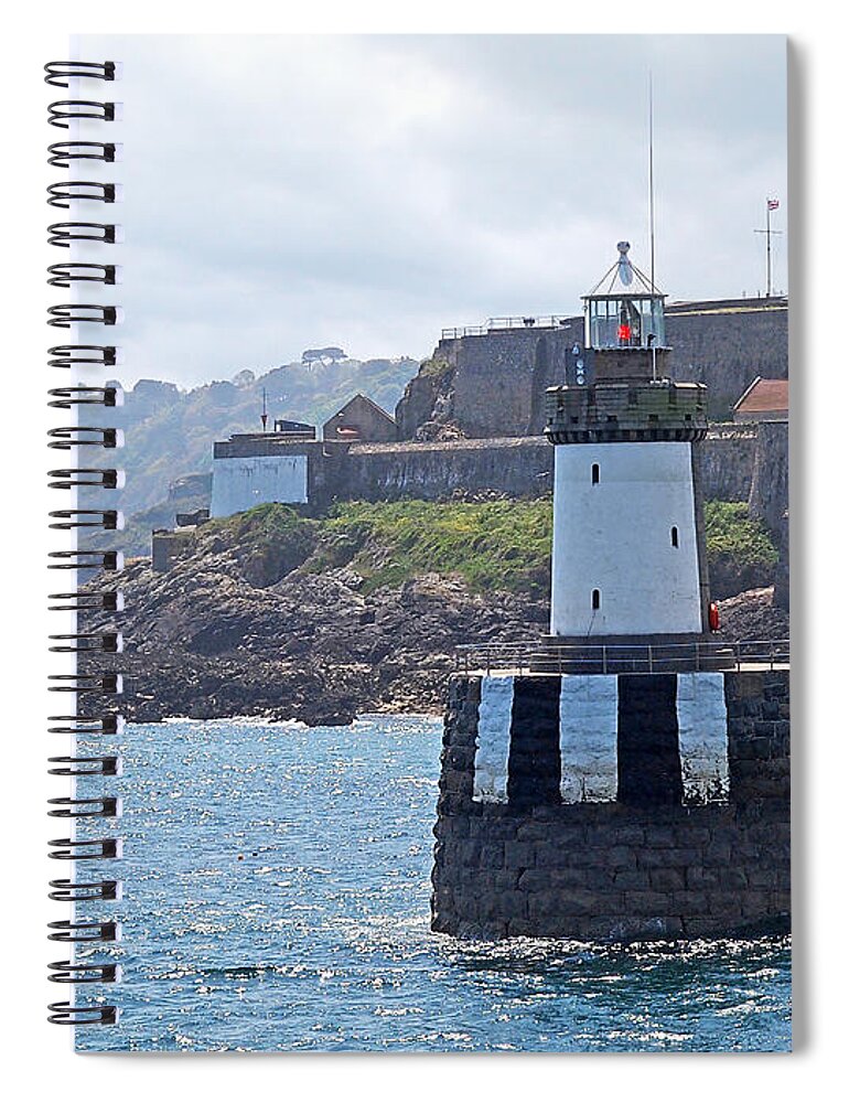 Coastal Scene Spiral Notebook featuring the photograph Guernsey Lighthouse by Gill Billington