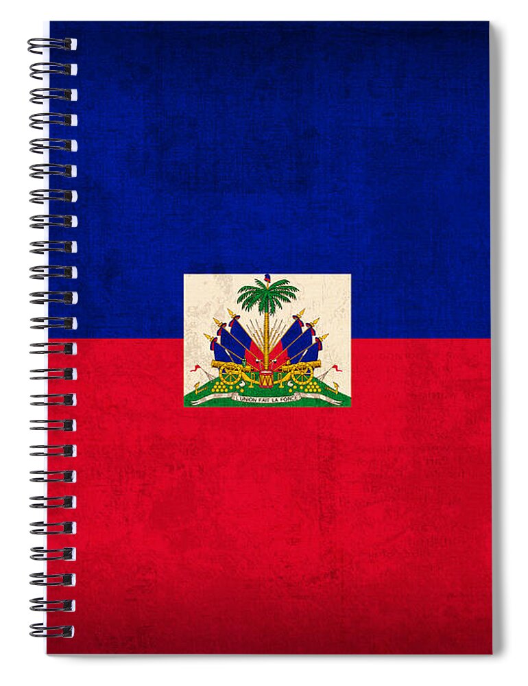 Haiti Spiral Notebook featuring the mixed media Haiti Flag Vintage Distressed Finish by Design Turnpike
