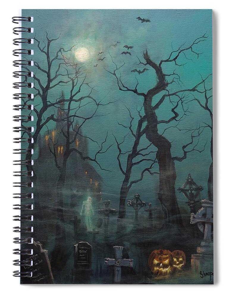  Cemetery Spiral Notebook featuring the painting Halloween Ghost by Tom Shropshire