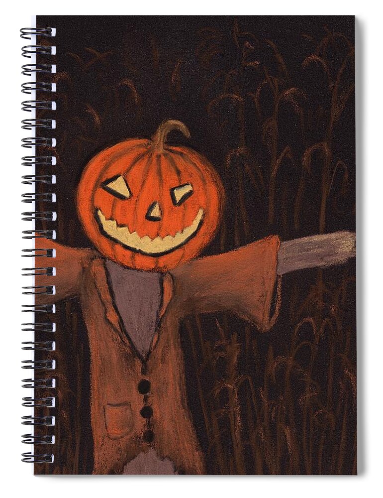 Halloween Spiral Notebook featuring the painting Halloween Scarecrow by Anastasiya Malakhova