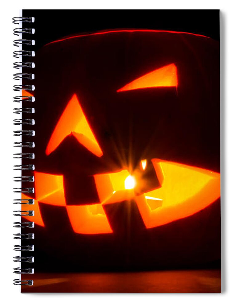 Halloween Spiral Notebook featuring the photograph Halloween - Smiling Jack o' Lantern by Scott Lyons