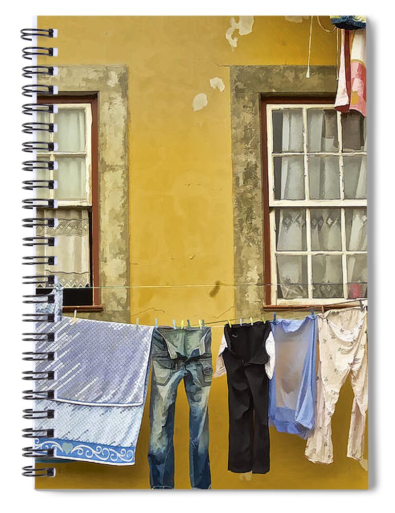 Portugal Spiral Notebook featuring the painting Hanging Clothes of Old Europe II by David Letts