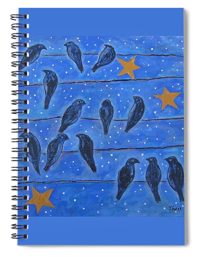 Black Birds Spiral Notebook featuring the painting Hanging Out at Night by Suzanne Theis