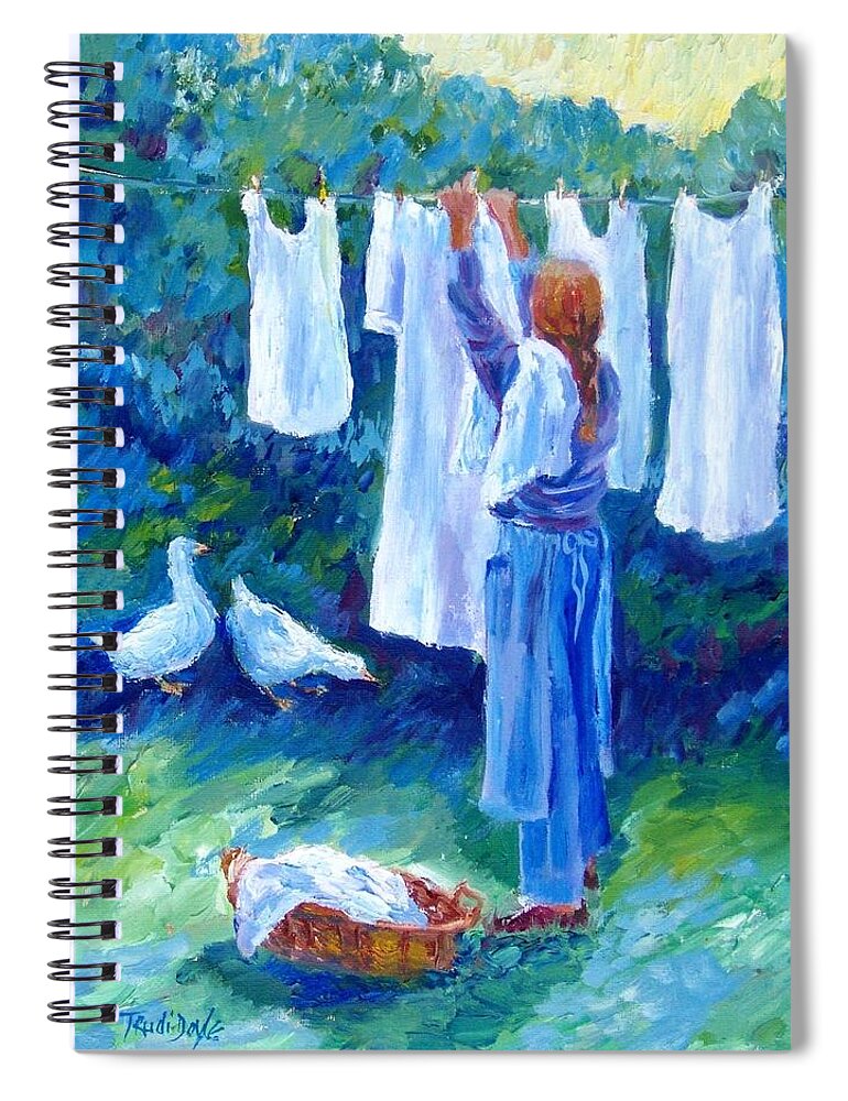 White Linen Spiral Notebook featuring the painting Hanging the Whites by Trudi Doyle