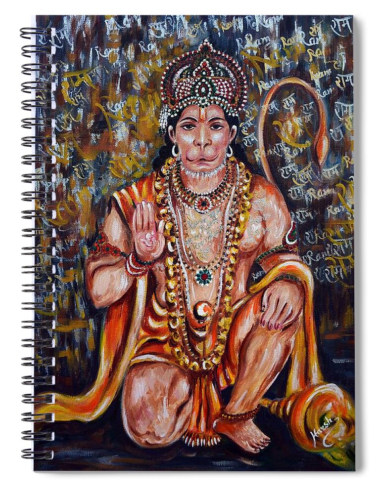 Hanuman Spiral Notebook featuring the painting Hanuman by Harsh Malik