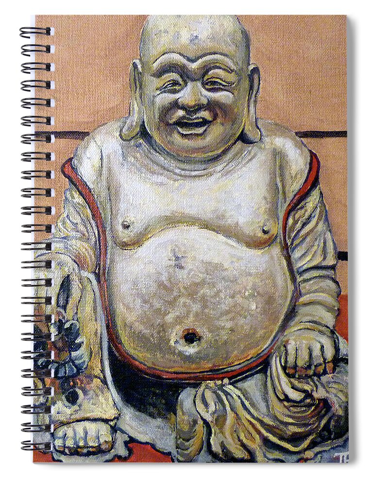 Buddha Spiral Notebook featuring the painting Happy Buddha by Tom Roderick