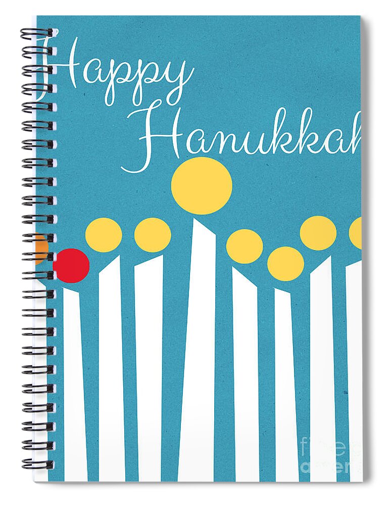 Menorah Spiral Notebook featuring the mixed media Happy Hanukkah Menorah Card by Linda Woods