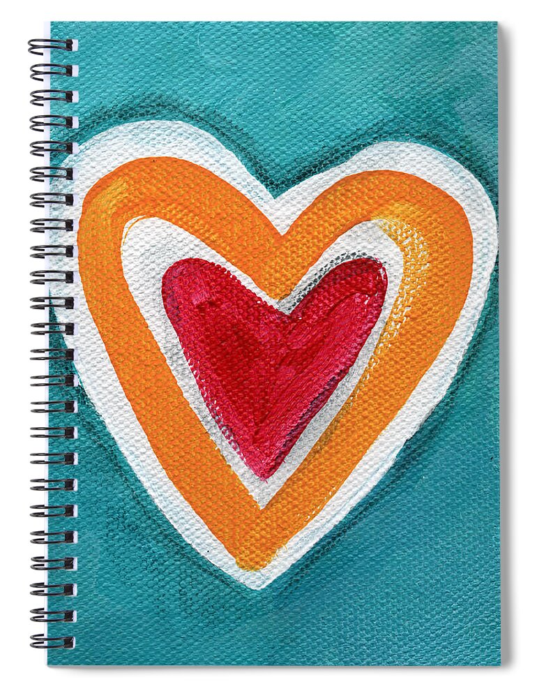 Love Hearts Romance Family Valentine Painting Heart Painting Blue Orange White Red Watercolor Ink Pop Art Bold Colors Bedroom Art Kitchen Art Living Room Art Gallery Wall Art Art For Interior Designers Hospitality Art Set Design Wedding Gift Art By Linda Woods Kids Room Art Dorm Room Pillow Spiral Notebook featuring the painting Happy Love by Linda Woods