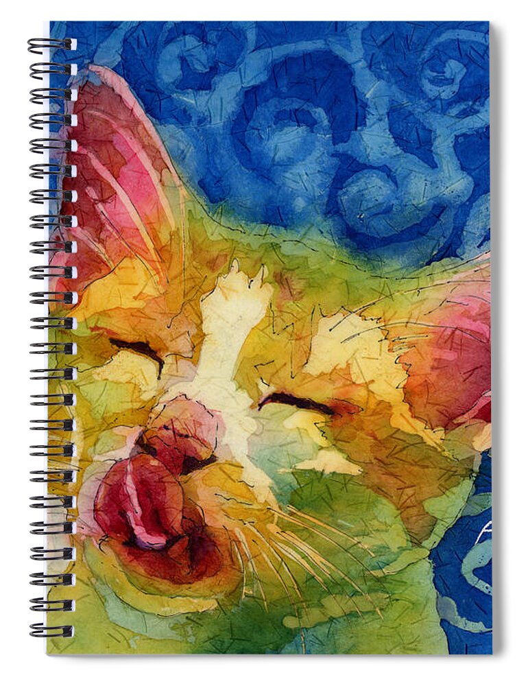 Cat Spiral Notebook featuring the painting Happy Sunbathing by Hailey E Herrera