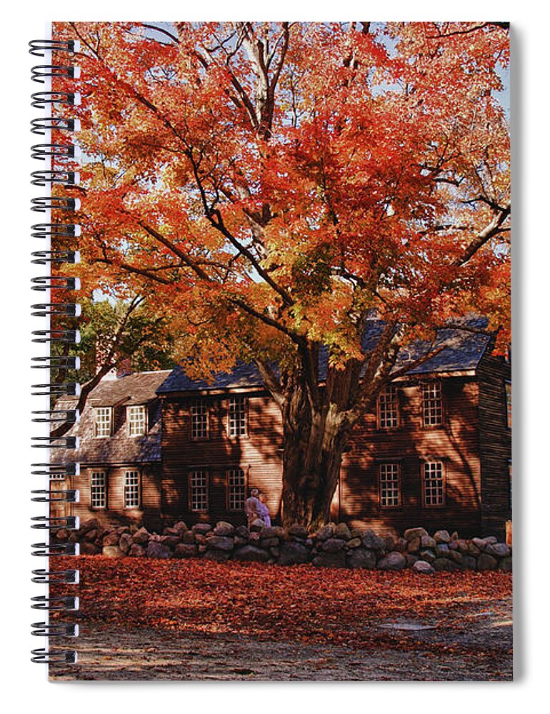 Autumn Foliage New England Spiral Notebook featuring the photograph Hartwell tavern under canopy of fall foliage by Jeff Folger