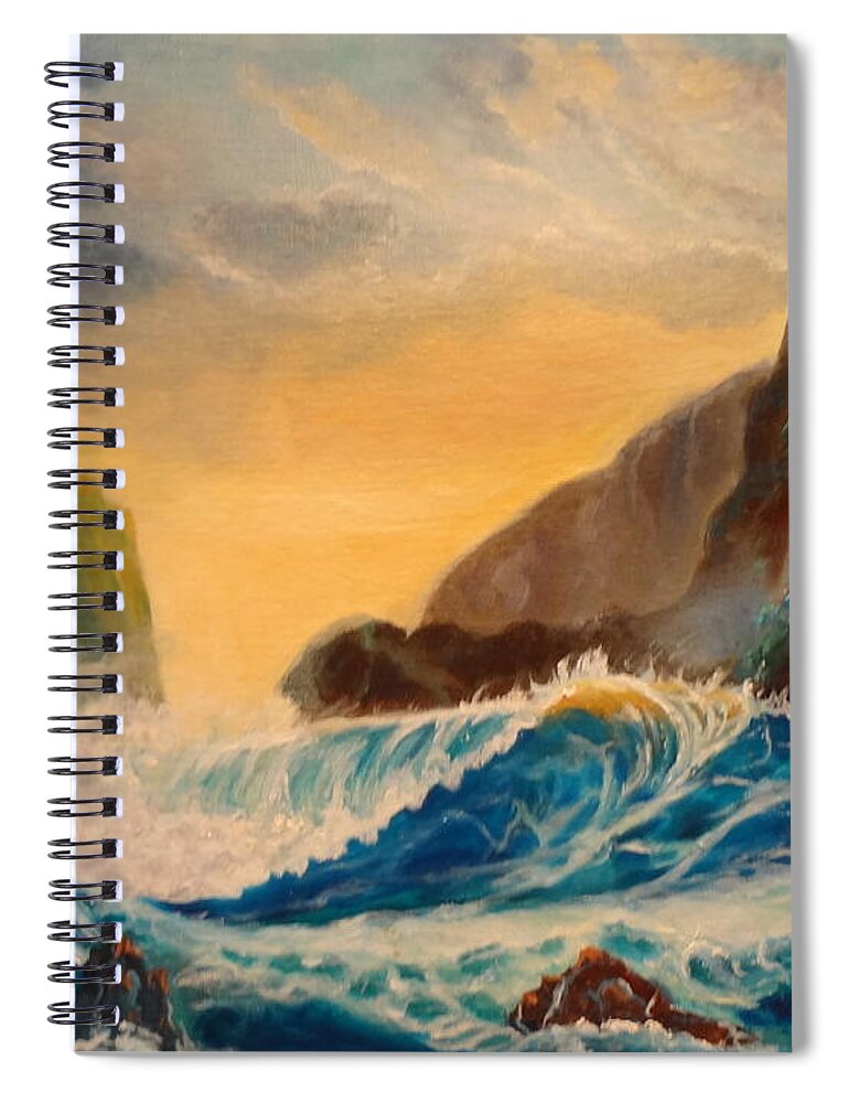Turquoise Spiral Notebook featuring the painting Hawaiian Turquoise Sunset  Copyright by Jenny Lee