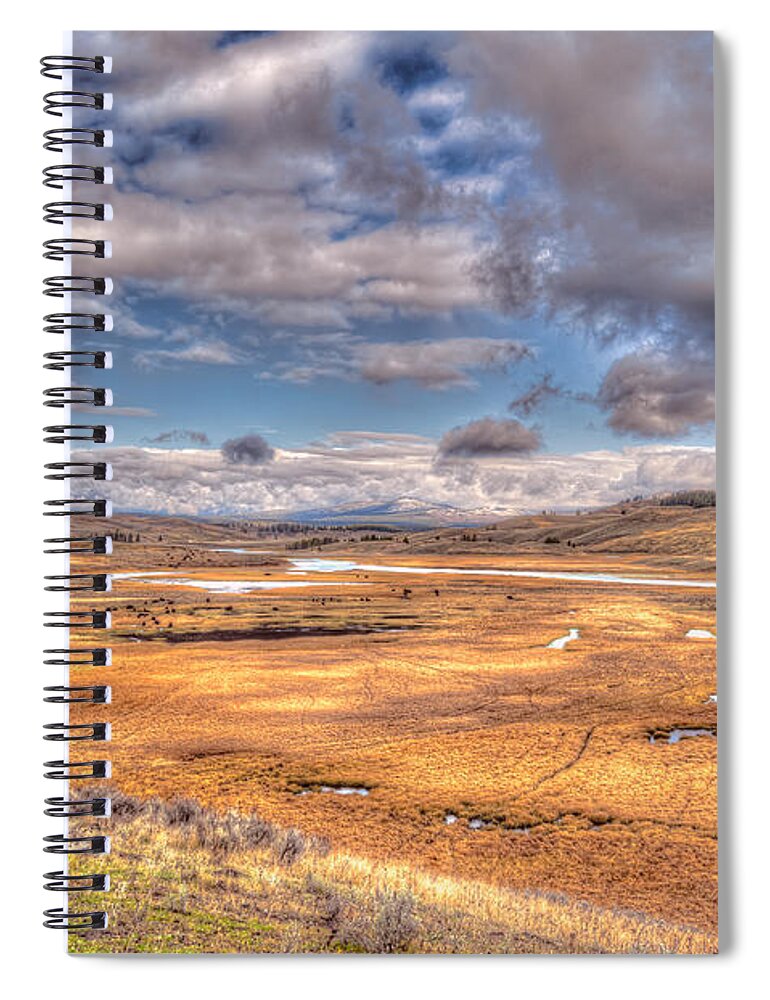 Waterfalls Spiral Notebook featuring the photograph Hayden Valley Bison on Yellowstone River by Brenda Jacobs