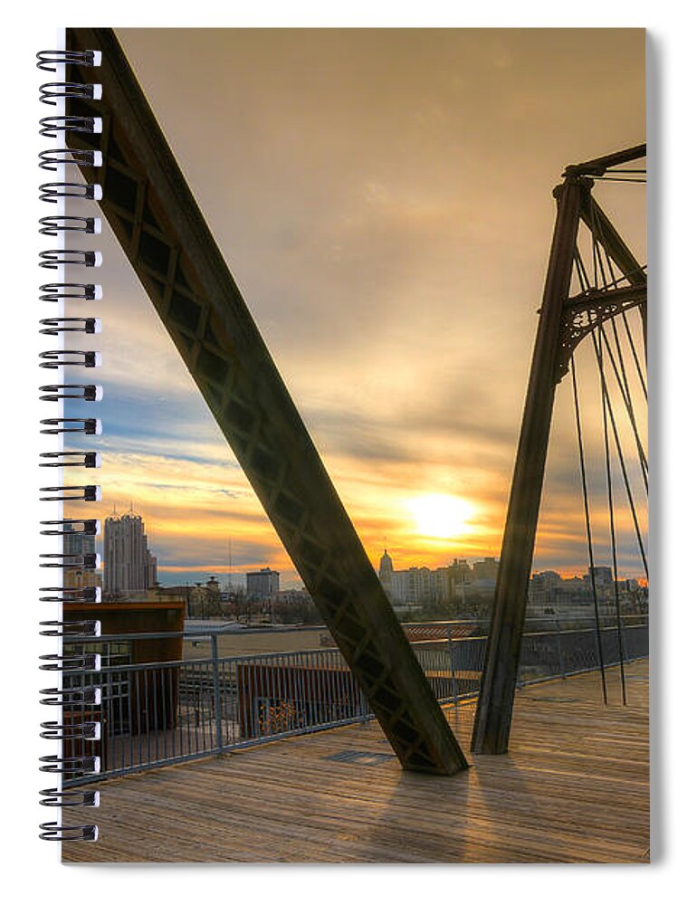 Hays Street Bridge Spiral Notebook featuring the photograph Hays Street Bridge at Sunset by Tim Stanley