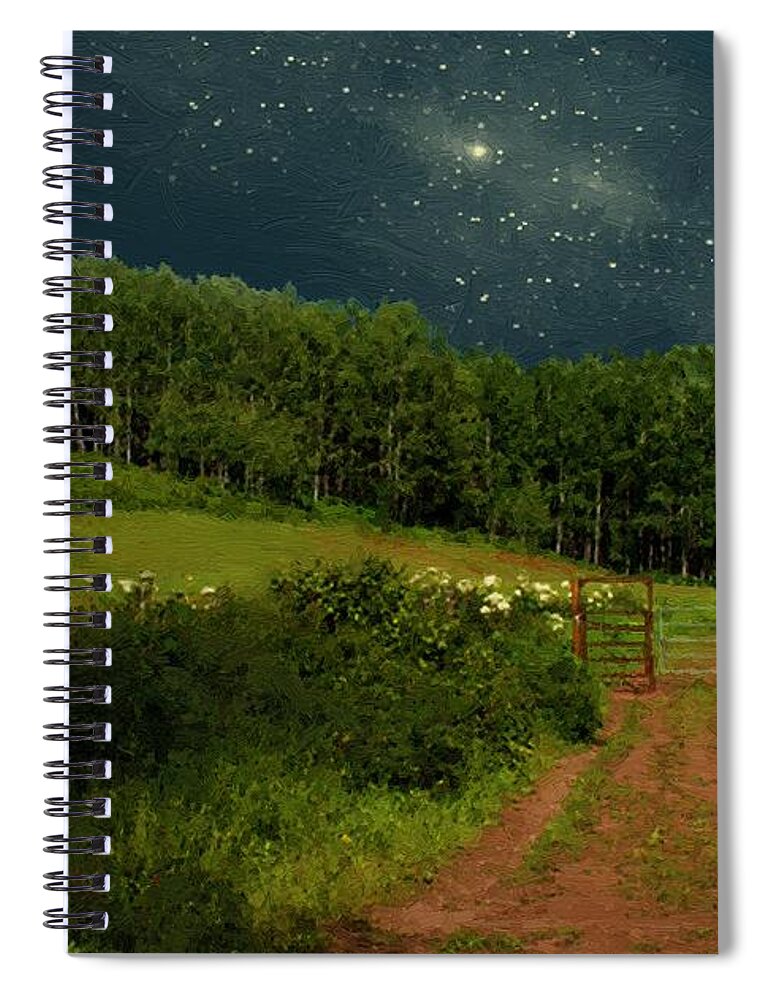 Landscape Spiral Notebook featuring the painting Hazy Moon Meadow by RC DeWinter