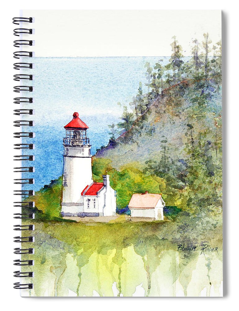 Heceta Head Lighthouse Spiral Notebook featuring the painting Heceta Head Lighthouse by Bonnie Rinier
