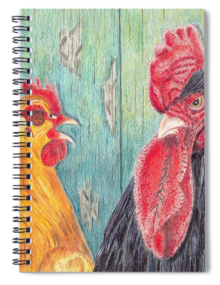 Rooster Spiral Notebook featuring the drawing Henpecked by Arlene Crafton