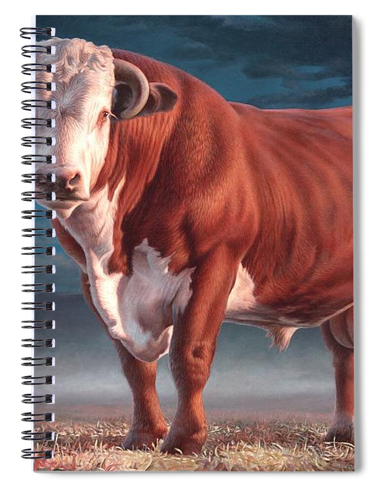 Hereford Bull Spiral Notebook featuring the painting Hereford bull by Hans Droog