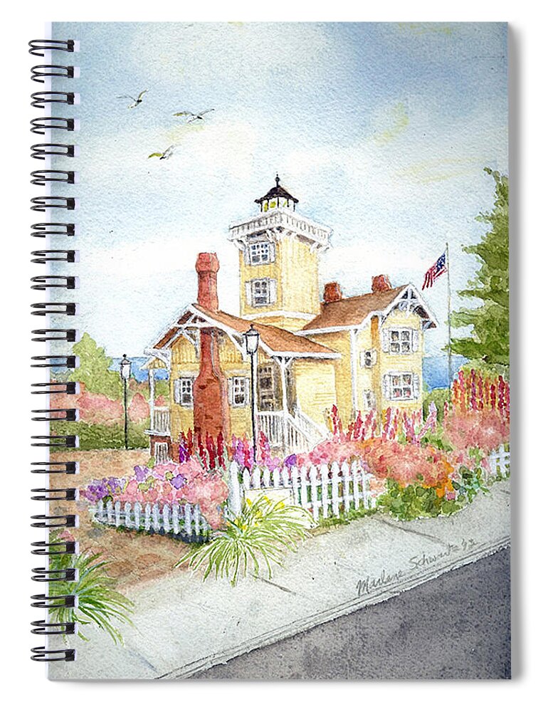 Hereford Inlet Lighthouse Spiral Notebook featuring the painting Hereford Inlet Lighthouse by Marlene Schwartz Massey