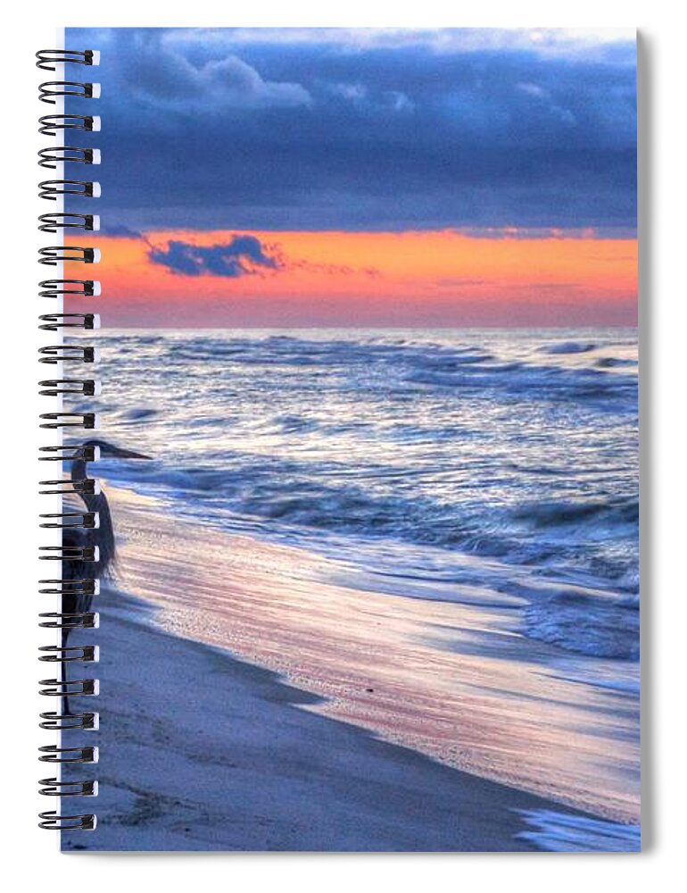 Alabama Spiral Notebook featuring the digital art Heron on Mobile Beach by Michael Thomas