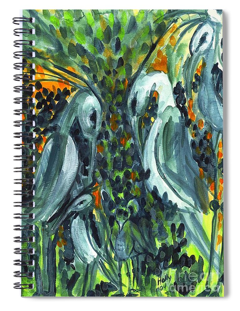 Herons Spiral Notebook featuring the painting Herons by Holly Carmichael