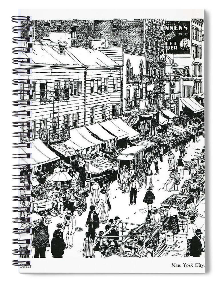 New York City Spiral Notebook featuring the drawing Hester Street by Ira Shander