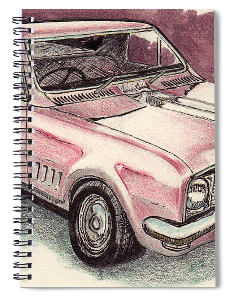 Holden Ute Australia Bathurst Aussie Pickup Car V8 Classic Red Spiral Notebook featuring the drawing Hg Holden ute by Guy Pettingell