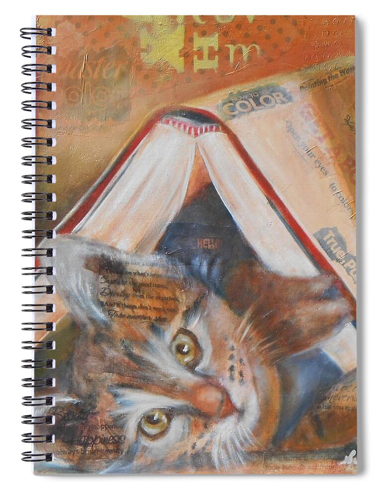 24 X 24 Mixed Media Oil Gallery Wrapped Hide And Seek Cat Spiral Notebook featuring the painting Hide and Seek Cat by Susan Goh