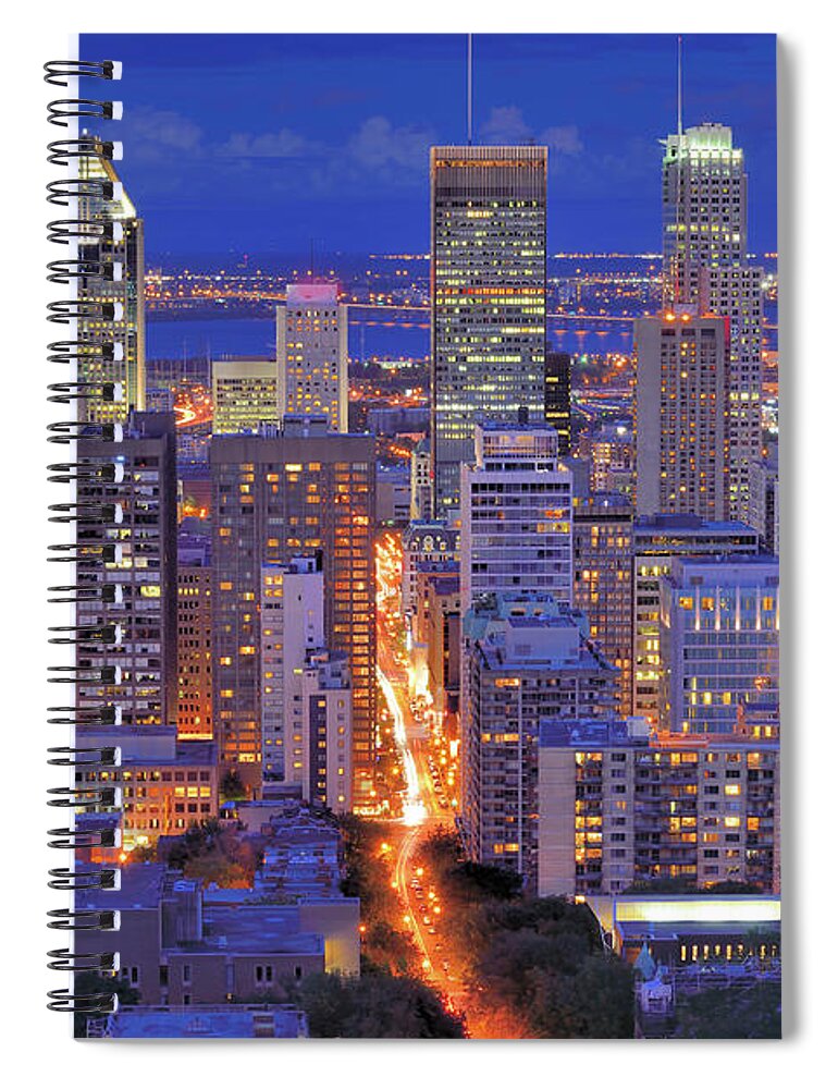 Tranquility Spiral Notebook featuring the photograph High Angle Night View Of Downtown by Wei Fang