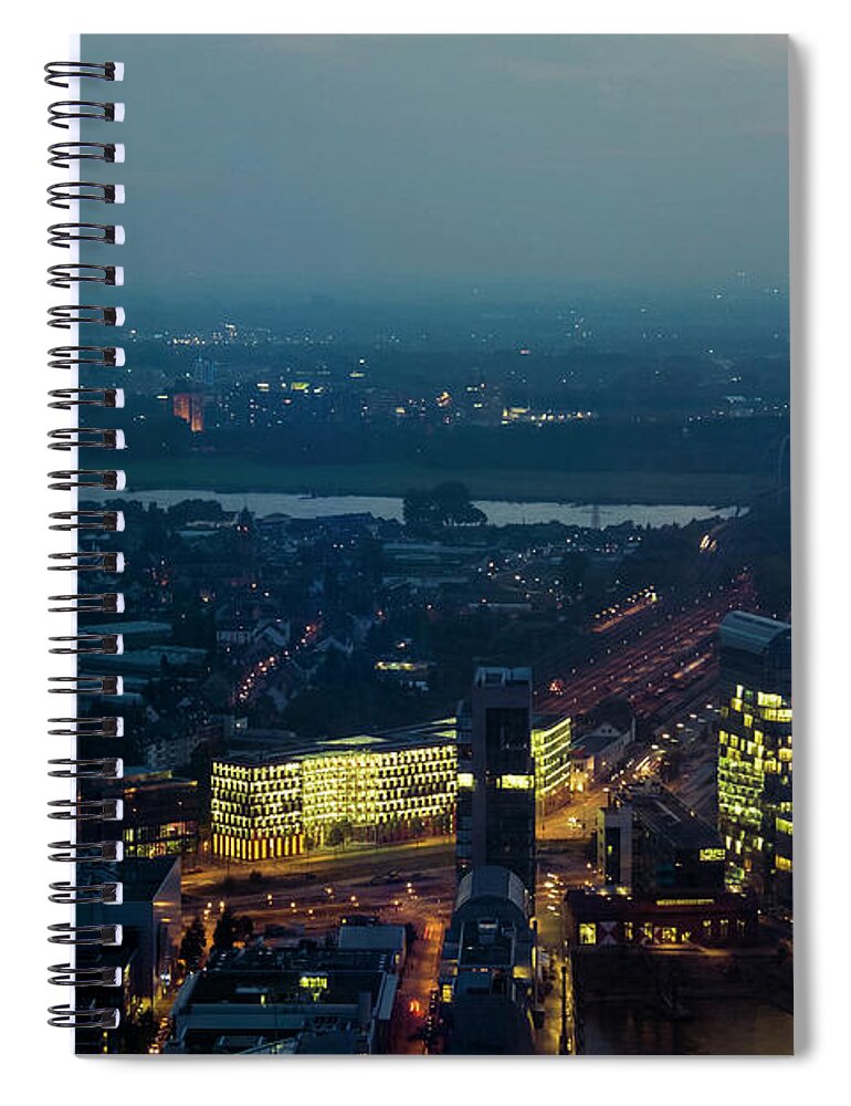 Tranquility Spiral Notebook featuring the photograph High Angle Night View Of Media Harbour by Yulia Reznikov