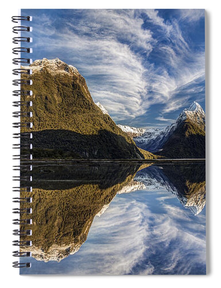 Colin Monteath Spiral Notebook featuring the photograph High Clouds Over Peak Mitre Peak by Colin Monteath