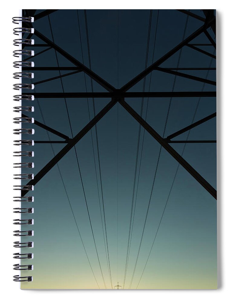 Tranquility Spiral Notebook featuring the photograph High Tension Tower With Cables At by Michael Sommerauer