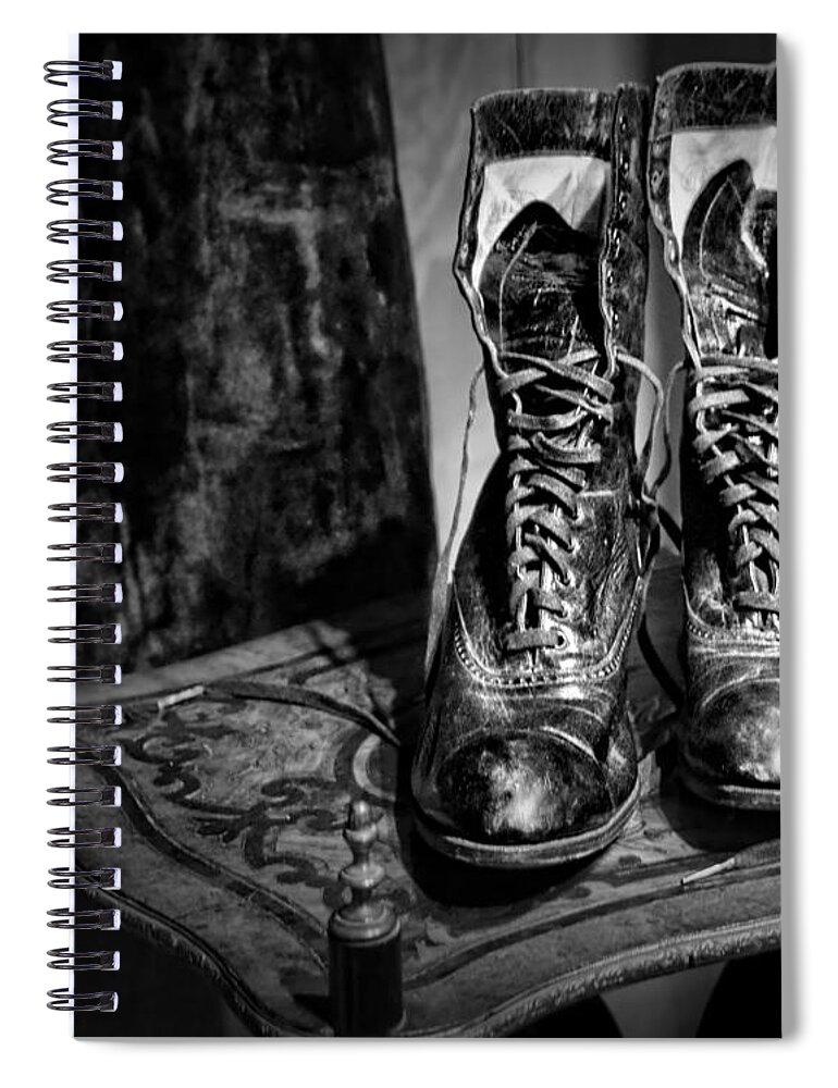Boots Spiral Notebook featuring the photograph High Top Shoes - bw by Nikolyn McDonald