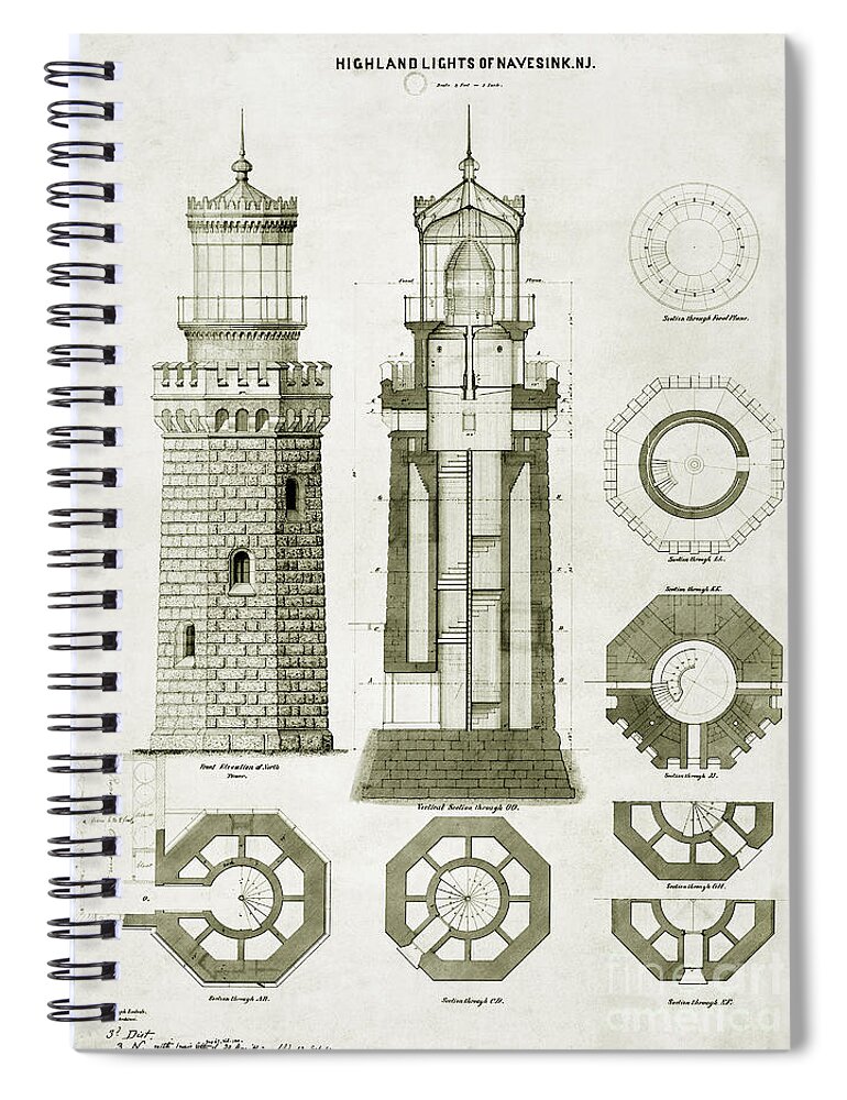 Highland Lights Navesink Nj Spiral Notebook featuring the drawing Highland Lights Navesink NJ by Jon Neidert